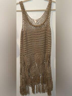 VENUS Beige Crochet Openwork Top